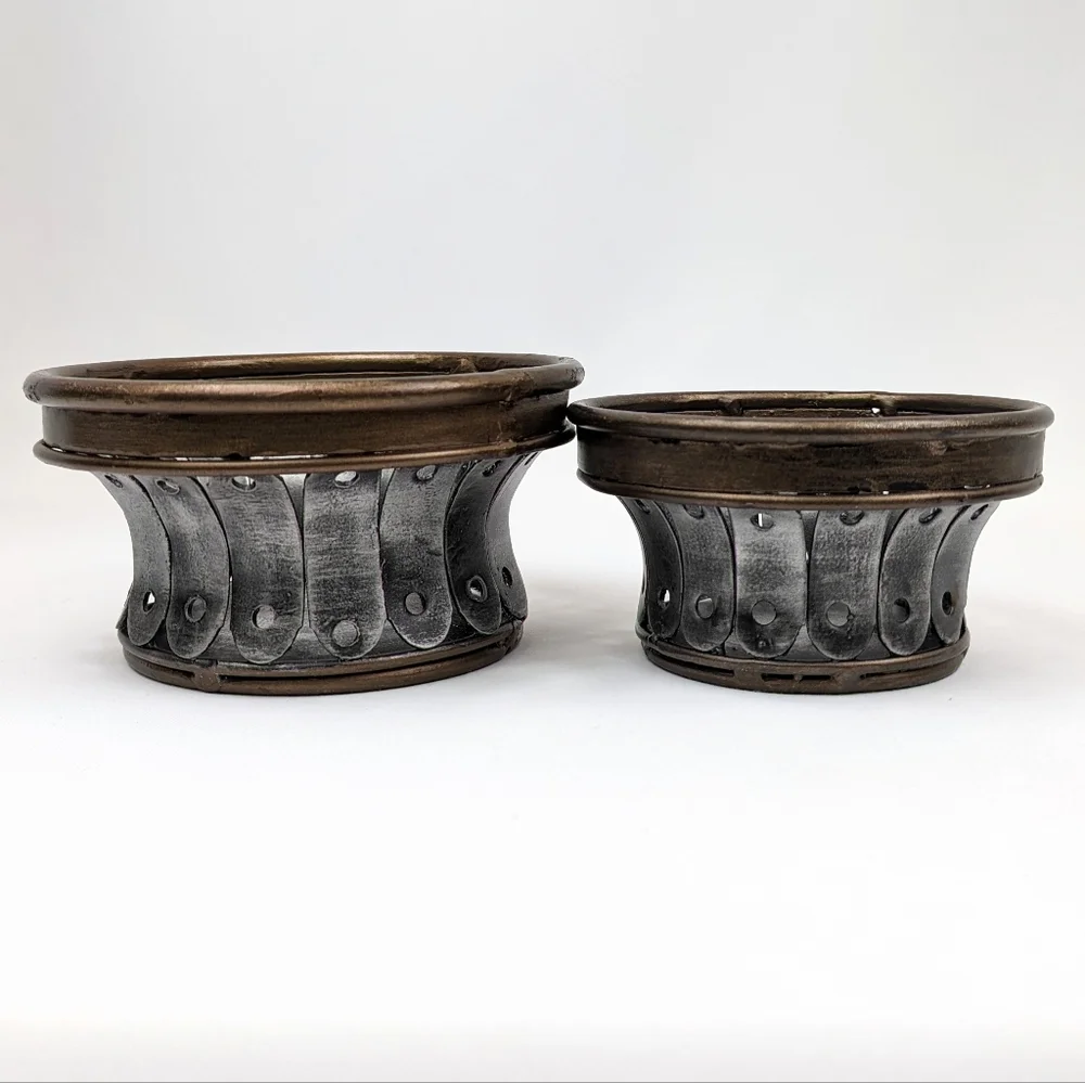 Pillar Candle Holders Steel & Brasstone Steampunk Industrial Medieval Gothic